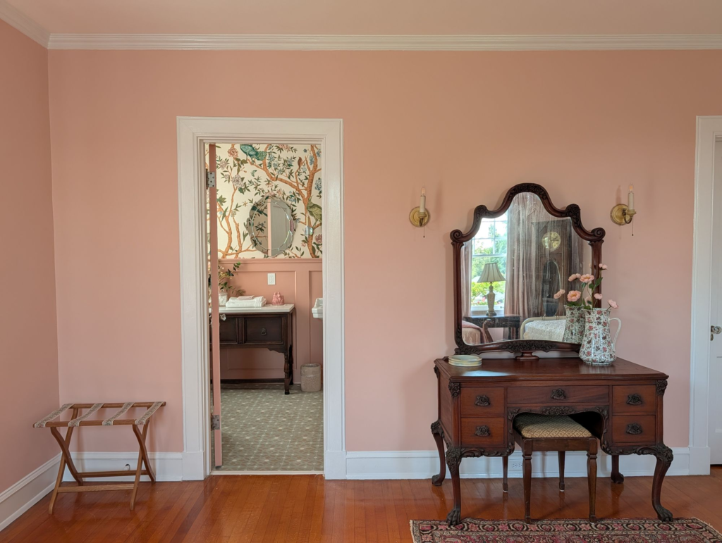 antique vanity and luggage rack